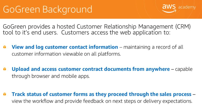 GoGreen background — CRM SaaS for viewing/logging customer contact info, uploading contracts, tracking sales process status